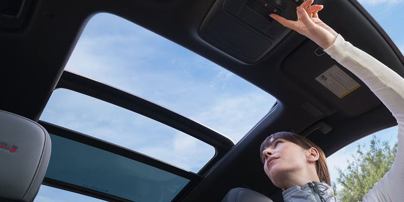 Panoramic sunroof inside the 2026 GMC Acadia with premium cabin design