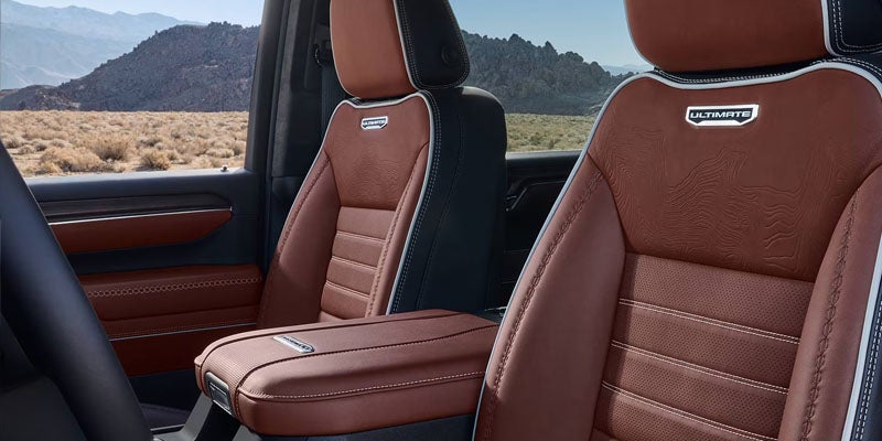 Premium leather interior of the 2026 GMC Sierra 3500 HD Chassis Cab SLE